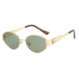 Mary - Retro Ovaler Metallrahmen Sonnenbrille mit getönten Gläsern – Grün/Gold