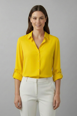 Britta | Damen Langarm Hemdbluse mit Kragen – Gelb