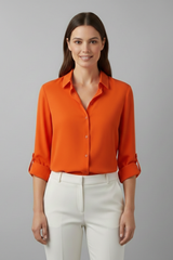 Britta | Damen Langarm Hemdbluse mit Kragen – Orange