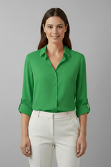 Britta | Damen Langarm Hemdbluse mit Kragen – Grün