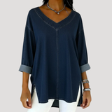 Britta | Damen V-Ausschnitt Jeanstunika 3/4 Arm – Marineblau