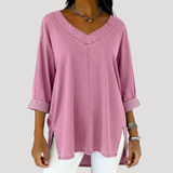Britta | Damen V-Ausschnitt Jeanstunika 3/4 Arm – Rosa