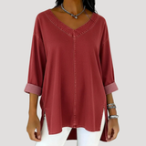 Britta | Damen V-Ausschnitt Jeanstunika 3/4 Arm – Rot