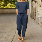 Brooklyn | Frauen Cropped Zweiteiliges Set – Blau