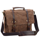 Bruges Messenger Bag – Robuste Canvas & Crazy Horse Leder Schultertasche mit Laptopfach – Braun