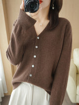 Damen Strickjacke mit V-Ausschnitt | Lässig – Braun