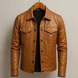 Lulzim – Lässige Schlanke Passform Leder Jacke – Braun