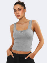 Lea | Romantisches Ripp-Tanktop mit Spitzenbesatz – Grau
