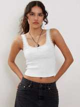 Lea | Romantisches Ripp-Tanktop mit Spitzenbesatz – Weiß