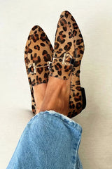 Brunhild | Damen Leopardenmuster Loafer mit Metalldetail – Braun