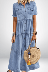 Brunhilde | Damen Jeanskleid Maxikleid mit Knopfleiste – Dunkelblau