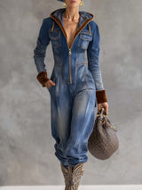 Brunhilde | Damen Kapuzen Jumpsuit mit Reißverschluss – Blau