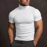 Aljur - Einfarbiges Herren‑T‑Shirt mit Rollkragen – Weiß