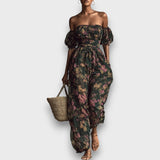 Liora – Zweiteiliges Set aus Chiffon mit Blumenmuster – Schwarz