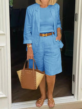 Leontina - Lässiger Blazer Und Kurze Im Satz – Blau