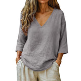 Rhianna - Elegante Bluse mit V-Ausschnitt – Grau