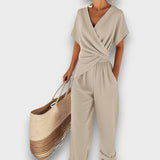 Celira – 2-teiliges Set im Jumpsuit-Stil mit Wickeloptik – Tan