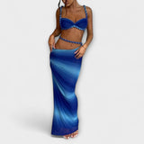 Jane - Elegantes Gradient Zopf Crop Top mit Overskirt Set – Blau