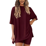 Rikke - Kurzen Ärmeln Zweiteiliges Set – Burgund