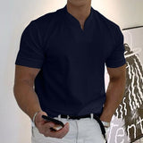 Herren Stehkragen Kurzarm Poloshirt – Dunkelblau