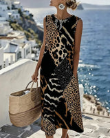 Zosia - Ärmelloses Leopardprint-Kleid mit Soft-Touch – Schwarz