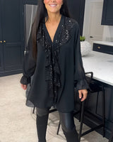 Aurora - Lange Bluse mit V-Ausschnitt – Schwarz