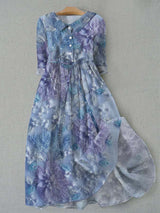 Liana - Geblümtes Midi-Hemdkleid mit Gürtel – Blau