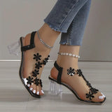 Graciela - Sandalen Mit Hohen Absätzen Und Blumenkristallen – Schwarz