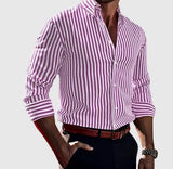 Mariusz | Herren gestreiftes Langarmhemd – Rosa