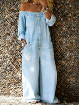 Noa | Denim-Jumpsuit mit Off-Shoulder-Ausschnitt – Hellblau