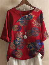 Adoria – Bluse Mit Boho Blumenmuster Und Knöpfen – Rot