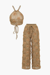 Eloise | Romantisches Zweiteiler-Set mit Blumenstickerei – Goldenes Khaki