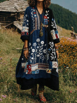 Eresha - Lässiges Langarm Kleid Mit Blumenmuster – Blau