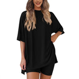 Rikke - Kurzen Ärmeln Zweiteiliges Set – Schwarz