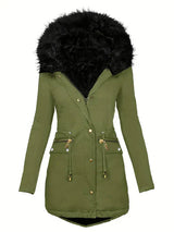 Ruby - parka-mantel mit kunstfell-kapuze und kordelzug – Grün