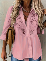 Jorunn - Bestickte, Langärmlige Bluse Mit Ausschnitte – Rosa