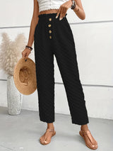 Nina - Hose mit hoher Taille, Textur und Stil – Schwarz