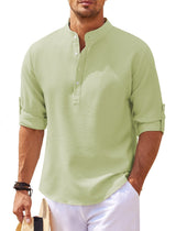 Michael - Legeres Sommerhemd ohne Kragen - Sommer-Chic – Grün