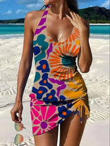 Fiesta | Grafischer Blumen-Tankini mit Shorts, flacher Bauch-Effekt – Orange