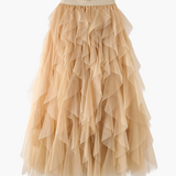 Damenrock Elegante Mehrlagige Volant Romantisches Festkleid – Beige