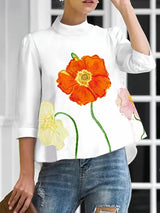 Dravessa – Bluse mit hohem Kragen und floraler Eleganz – Weiß