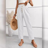 Nina - Hose mit hoher Taille, Textur und Stil – Weiß