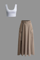 Asteria | Stilvolles Zweiteiler-Set mit Crop-Top & Maxirock – Braun