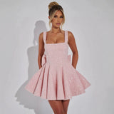 Nina - Damen Abendkleid mit ausgestelltem Mini und Schleife – Rosa