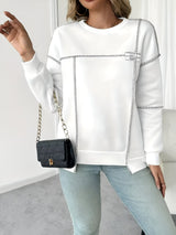 Ottilie | Asymmetrisches Ripp-Sweatshirt mit Kapuze für Damen – Weiß