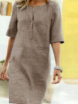 Rieke – Sommerliches Shiftkleid mit V-Ausschnitt – Khaki
