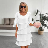Chic Schichtkleid mit Puffärmeln für Frauen – Weiß