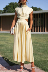 Quincy | Midi-Kleid mit Cut-Out und Taschen – Gelb