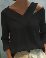 Calira - Schulterfreies Soft-Touch-Top mit V-Ausschnitt – Schwarz