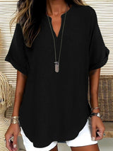 Xalina - Bluse mit weicher Haptik und Ausschnitt-Detail – Schwarz